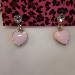 Dainty Pink Heart Rhinestone Crystal Earrings Love Valentine New